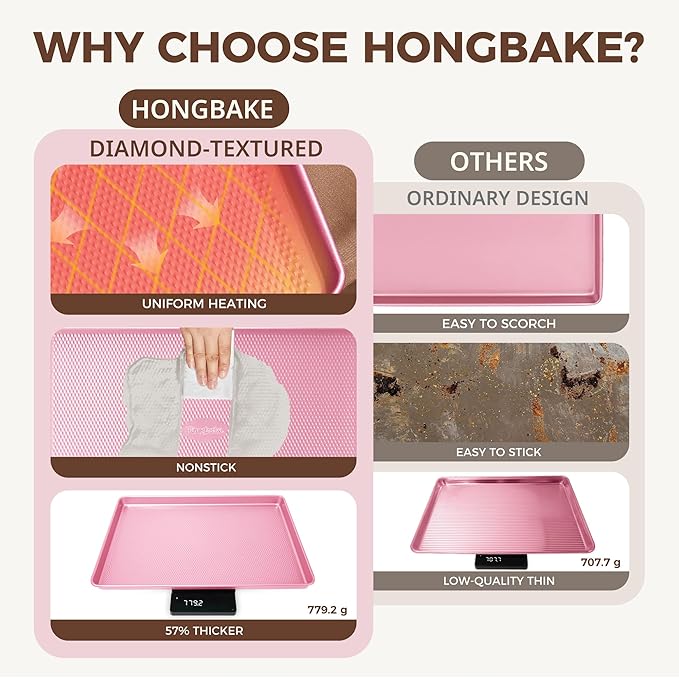 HONGBAKE 9-Piece Baking Pans Set Nonstick, Stackable Non Toxic Bakeware Sets with Diamond Texture