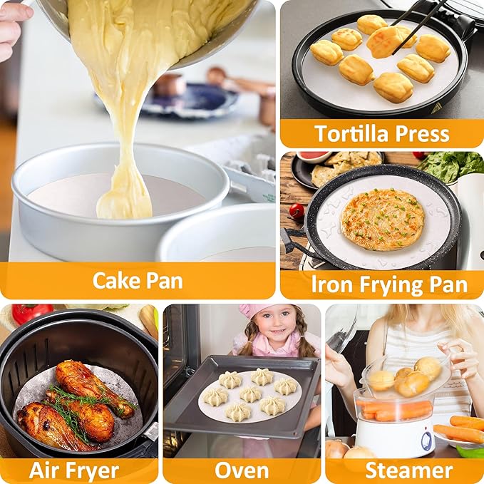 8 Inch Parchment Paper Rounds, 200Pcs Precut Baking Paper Sheets,Non-Stick Parchment Rounds for