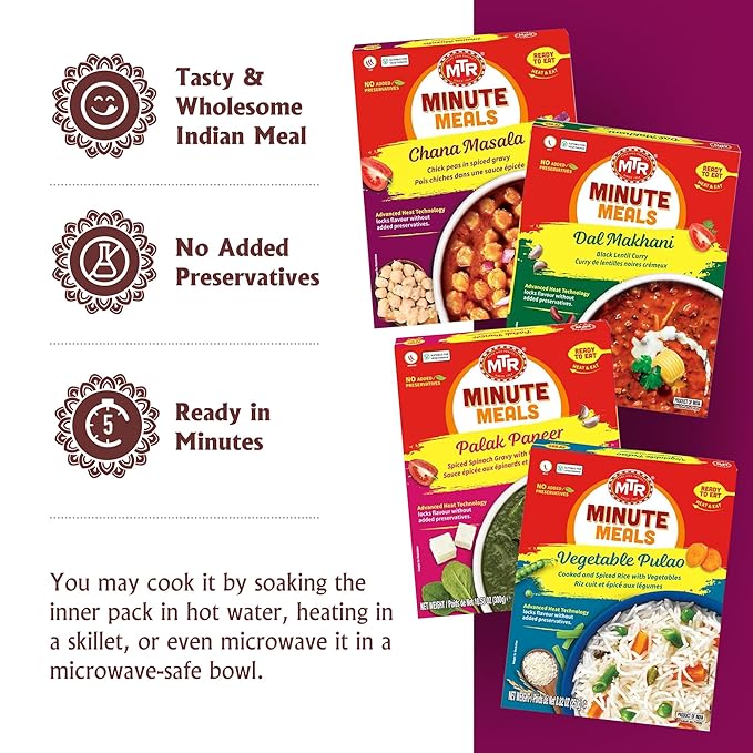 MTR Ready-To-Eat: Maharaja Pack - Assorted Pack of 4 (Chana Masala, Dal makhani, Palak Paneer