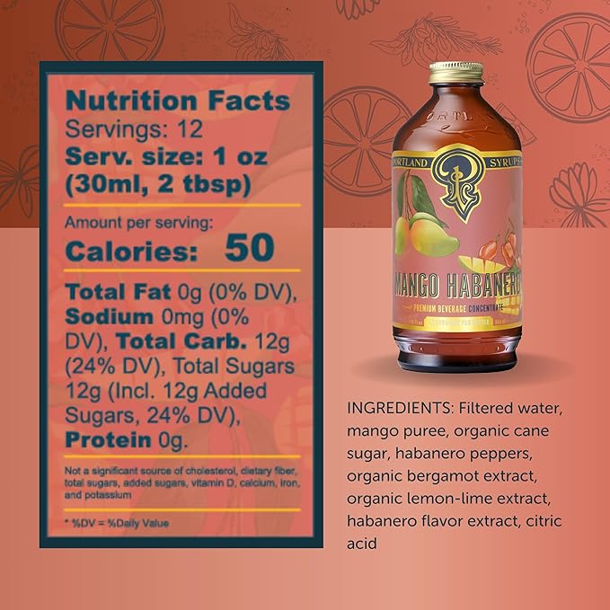 Portland Syrups Mango Habanero Syrup - Bold Mango Flavor with a Fiery Habanero Kick - Premium