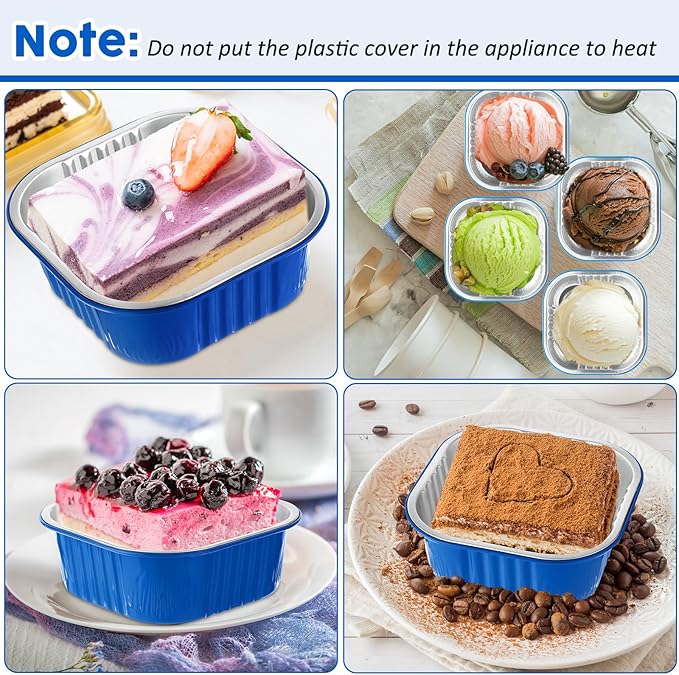Aoriher 150 Pieces 10 oz Mini Cake Pans with Lids Aluminum Foil Baking Cups Square Disposable 4" x