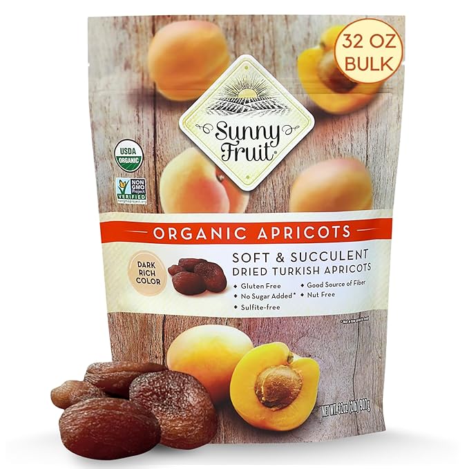Sunny Fruit Soft Organic Turkish Dried Apricots, 2 Pound Bulk Bag | No Preservatives, No Sugar