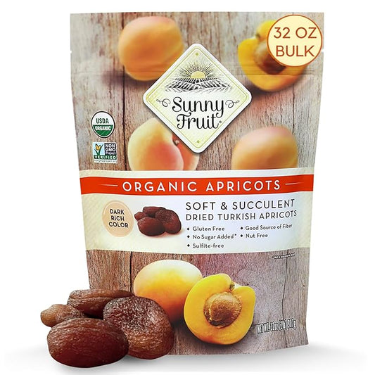 Sunny Fruit Soft Organic Turkish Dried Apricots, 2 Pound Bulk Bag | No Preservatives, No Sugar