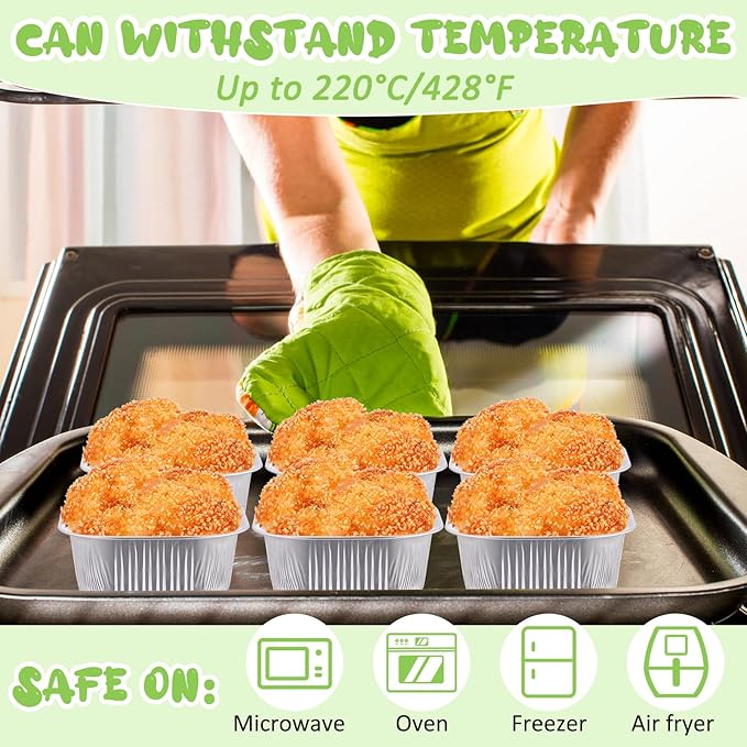 Aoriher 300 Pieces 10 oz Mini Cake Pans with Lids, Aluminum Foil Baking Cups, Square Disposable