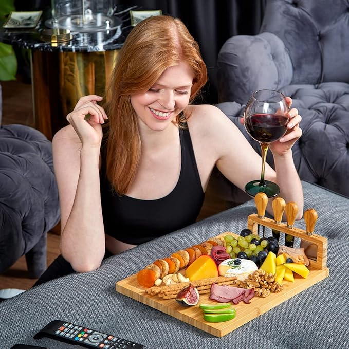 RoyalHouse Bamboo Cheese Board and Charcuterie Boards Set & Serving Tray for Meat, and Wine