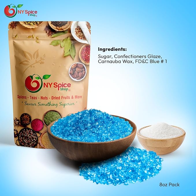NY Spice Shop Light Blue Sanding Sugar - 8 Ounce Sweet Colorful Edible Sprinkles For Candy Dish