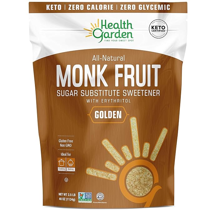 Health Garden Monk Fruit Sweetener, Golden- Non GMO - Gluten Free - 1:1 Sugar Substitute - Kosher