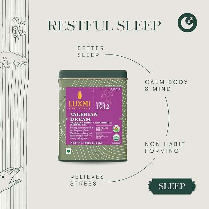 Luxmi Estates - Valerian Dream - Organic Valerian Root Tea for Sleep - Loose Leaf - 50g (25 Cups) |