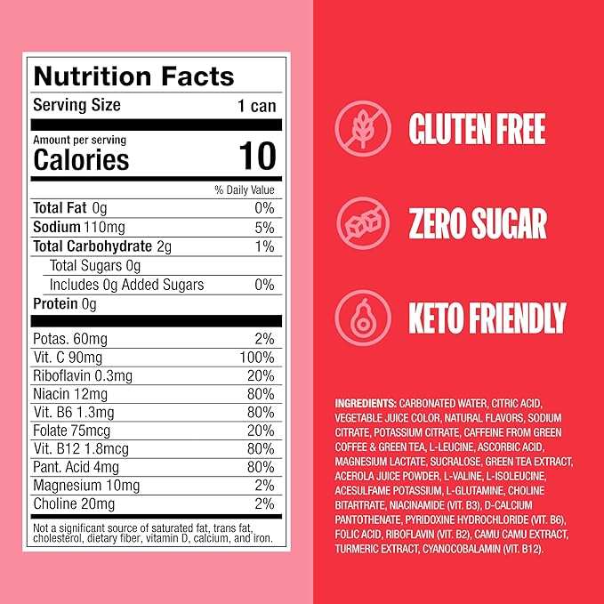 ZOA Zero Sugar Energy Drinks, Strawberry Watermelon - Sugar Free with Electrolytes, Healthy Vitamin