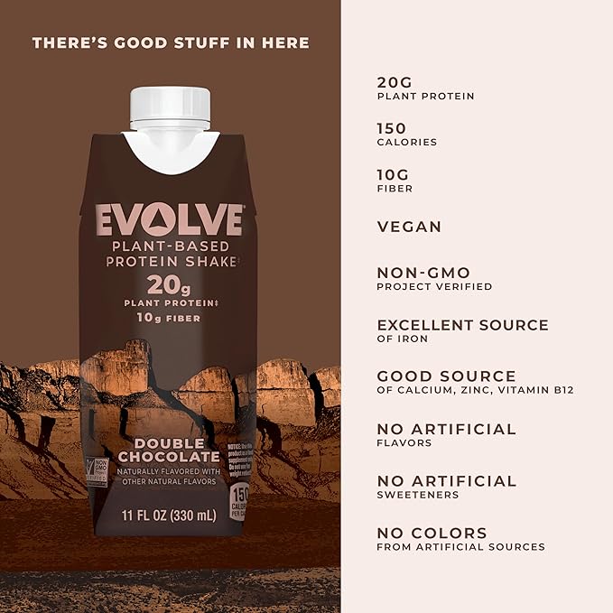 Evolve Plant Based Protein Shake, Double Chocolate, 20g Vegan Protein, Dairy Free, No Artificial