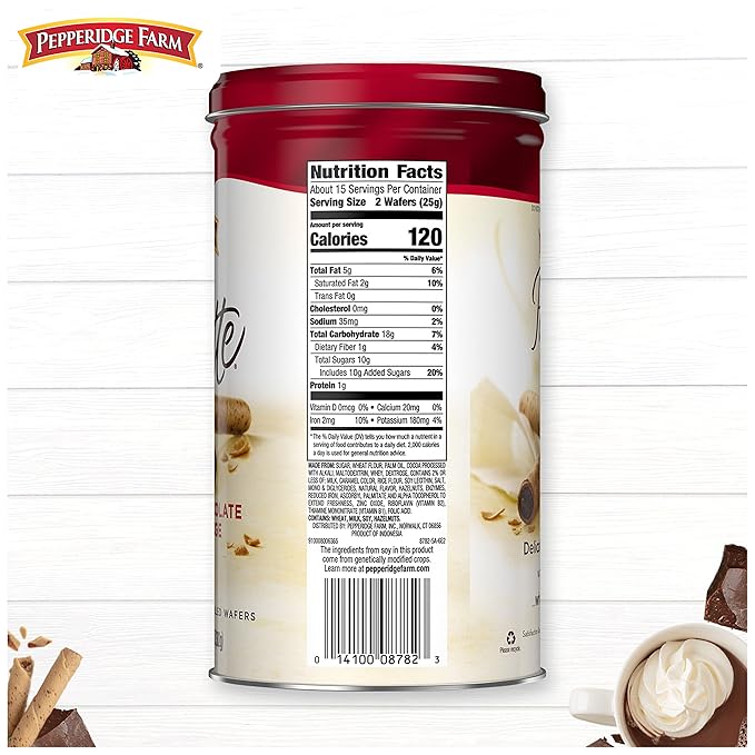 Pepperidge Farm Pirouette Cookies, Chocolate Fudge Créme Filled Wafers, 13.5 Oz Tin