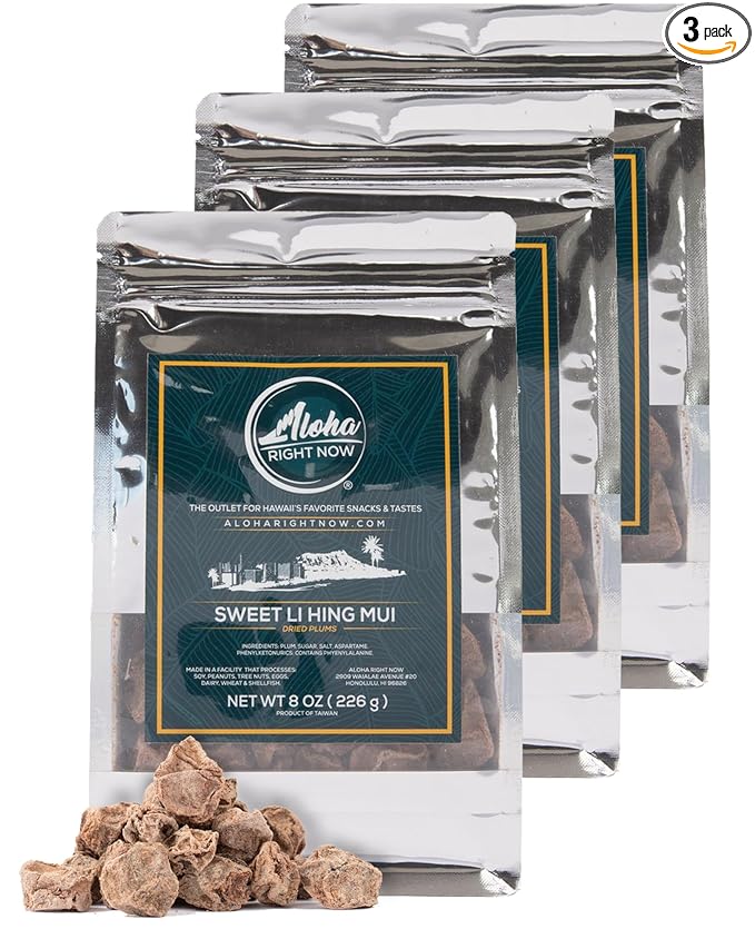 Aloha Right Now - Sweet Li Hing Mui Crack Seed Dried Plums - 8 oz (Pack of 3) - Li Hing Mui Candy