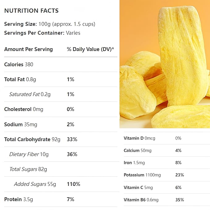 Premium Freeze-Dried Jackfruit Chips 8.8oz (250g) - Crunchy Tropical Snack, No Sugar Added | Rich