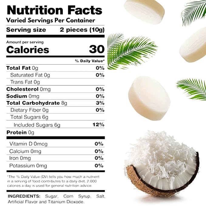 Coconut Hard Candy - 1 Pound Individually Wrapped Candy, Creamy Filled Coconut Candy, Bulk Bag Old