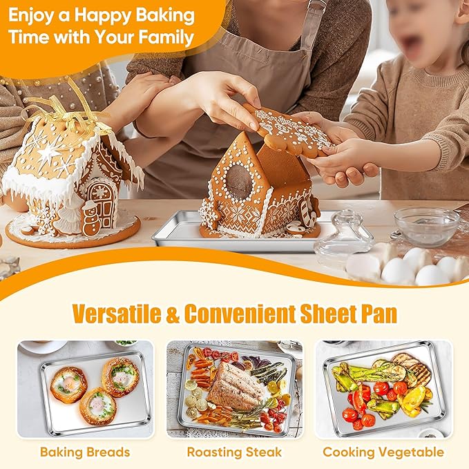 Homikit 2 Pack Baking Sheet, 9 x 7 Inches Stainless Steel Cookie Tray Set for Cooking Toasting