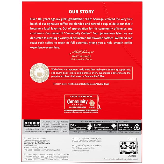 Community Coffee Signature Blend 96 Count Coffee Pods, Dark Roast, Compatible with Keurig 2.0 K-cup