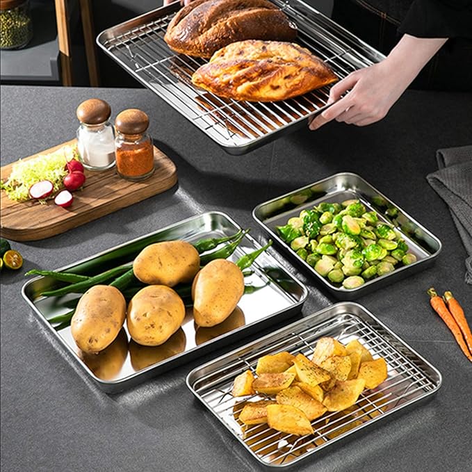Baking Sheets 2 Pieces, Bastwe Stainless Steel Baking Pan Tray Cookie Sheet, Rectangle Size 9 X 7 X