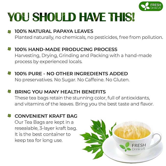 FreshDrinkUS, Premium 135 Papaya Leaf Tea Bags, 100% Natural & Pure from Papaya Leaves. Loose Leaf