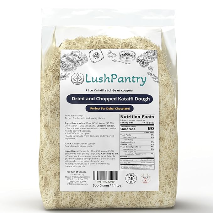 Lushpantry Kataifi Dough, Dried and Chopped for Dubai Chocolate, Kunafa & Baklava, Kataifi Shredded