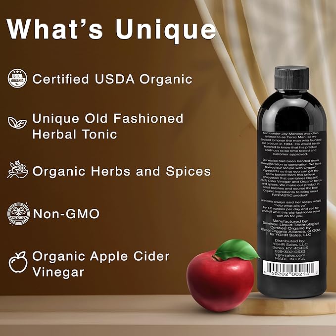 Tonic Man Old Fashioned Organic Wellness Herbal Tonic Made with Raw Apple Cider Vinegar Organic