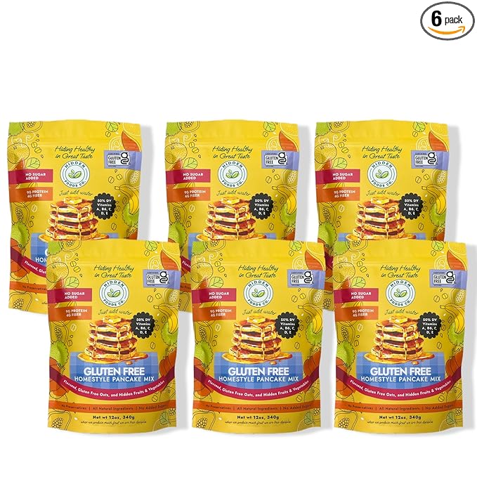 Hidden Foods Homestyle Gluten Free Protein Pancake Mix Oats, Fruit & Veggie Blend No Sugar Added