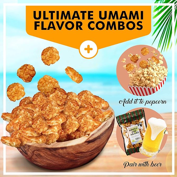 Shoyu Age Fried Arare Rice Crackers 6 Ounce - Perfect on the go snack. Add to popcorn or trail mix.