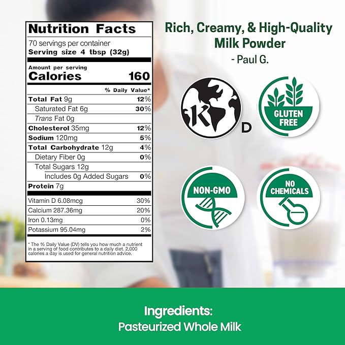 Z Natural Foods Premium Whole Milk Powder - Powdered Milk for Baking, Cooking, Drinks - Dry Milk