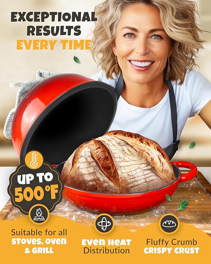 Dutch Oven Bread Baking - 5QT Enamel Bread-Oven - incl Sourdough Bread-Baking Suppliers like Dough