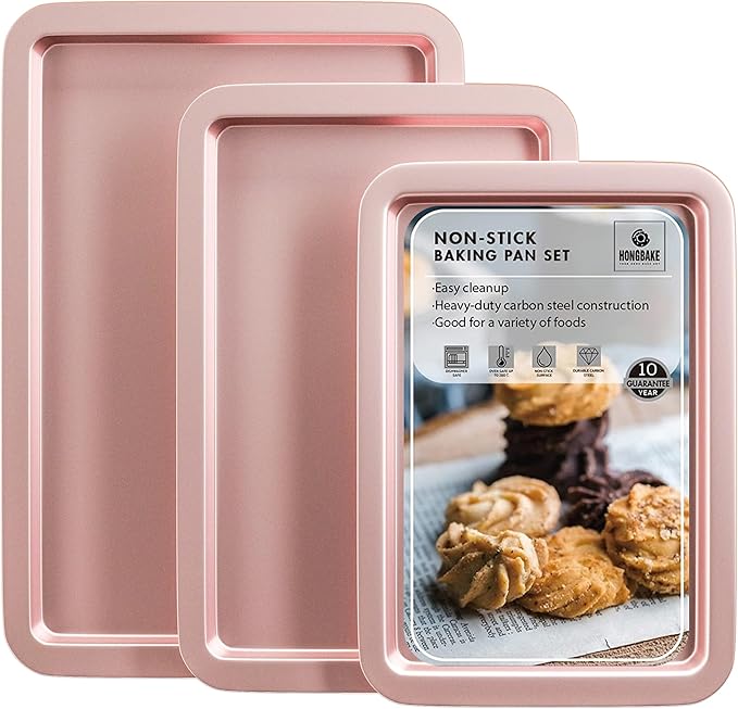 HONGBAKE Baking Sheet Pan Set, Cookie Sheet for Oven, Nonstick Bakeware Sets with Wider Grips, 3