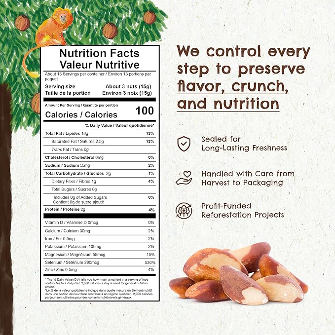 FLORESTA EM PÉ - The True Organic Premium Brazil Nuts (7oz) Roasted & Himalayan Salt | Kosher |