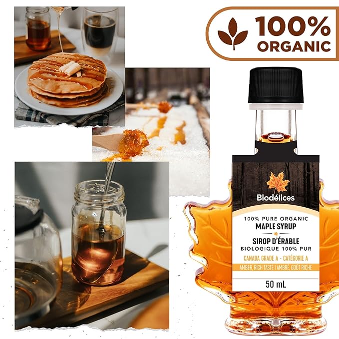Biodélices 100% Pure Organic Maple Syrup - Premium Grade A - Quebec's Finest in Elegant Maple Leaf