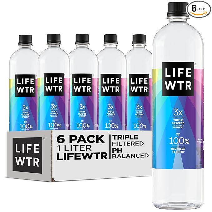 LIFEWTR Premium Purified Water, pH Balanced with Electrolytes, 100% recycled plastic bottles, 33.8