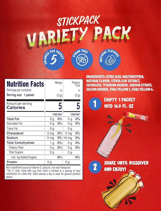 Klass Aguas Frescas Powdered Drink Mix | 44 Sugar Free Powder Packets | Flavors - Mango Watermelon