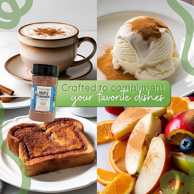 FreshJax Organic Maple Cinnamon Topping (7.6 oz) ??Sweet Maple Spice for Coffee, Popcorn & Baking