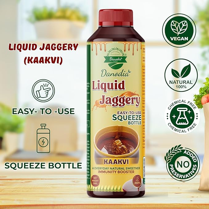 Danodia Foods LIQUID JAGGERY SYRUP (700g/1.54 lb) | Natural Sweetener from Sugarcane | No