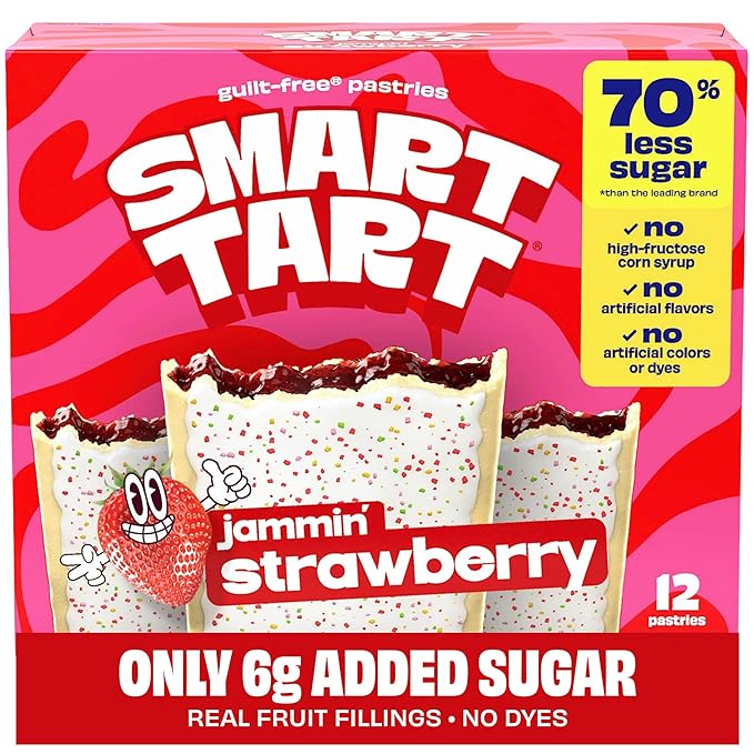 Smart Tart Toaster Pastries Frosted Strawberry - Low Sugar Snacks, Healthy Breakfast Pastry, On the