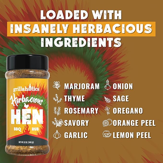 Grillaholics Herbacious Hen Poultry Seasoning - Herb & Garlic Chicken Rub for Smoked, Roasted