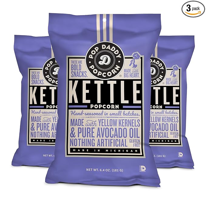 Pop Daddy Flavored Popcorn Gourmet, Kettle Flavor Popped Popcorn, Hand Seasoned Ruby Red Kernels