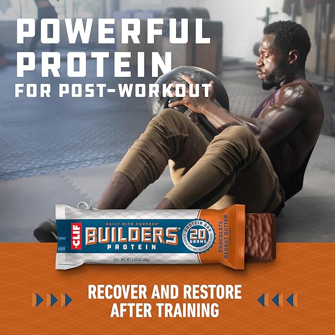 CLIF BUILDERS Protein Bars - Chocolate Peanut Butter Flavor - 20g Plant Based Protein - Gluten Free