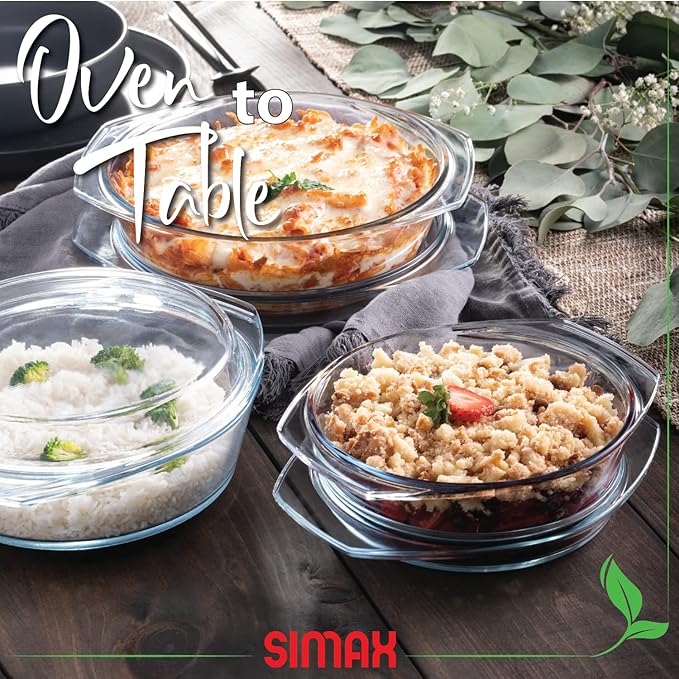 Simax Casserole Dish Set, Set of 3 Casserole Dish with Lid, Round Glass Cookware, Borosilicate