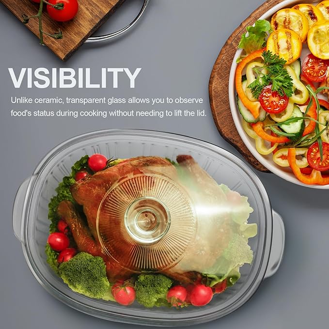 Luvan 2.8L/3Qt Glass Casserole Dish with Lid, Ribbed Oval Glass Baking Dish for Oven & Microwave