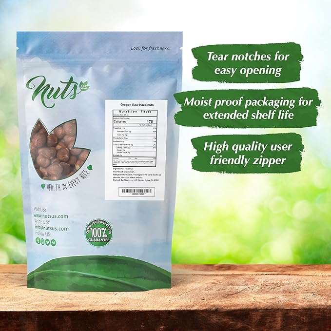 NUTS U.S. - Oregon Hazelnuts (Filberts) | Raw and Unsalted | Steam Pasteurized and NON-GMO | No