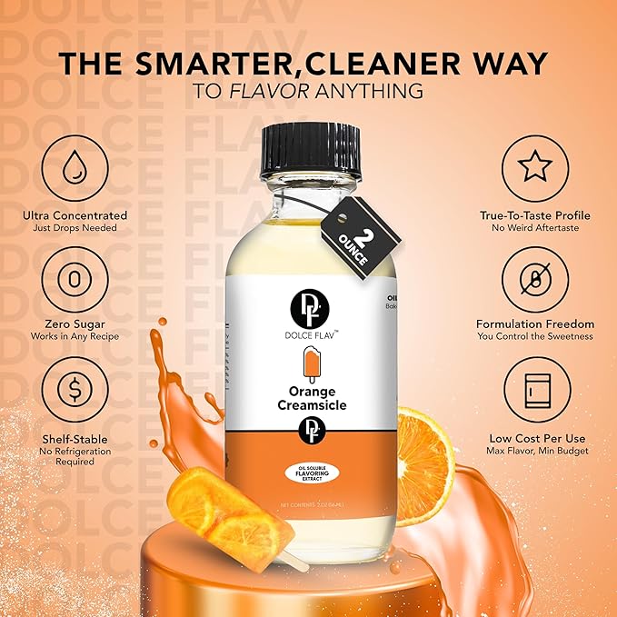 Dolce Flav Orange Creamsicle Extract - 8 Ounce Oil-Soluble Multipurpose Flavoring Ideal for Candy