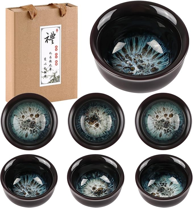 Skyley 6 Pieces Korean Soju Shot Glasses Sets Porcelain Cups Korean Ceramic Cups Tea Accessories