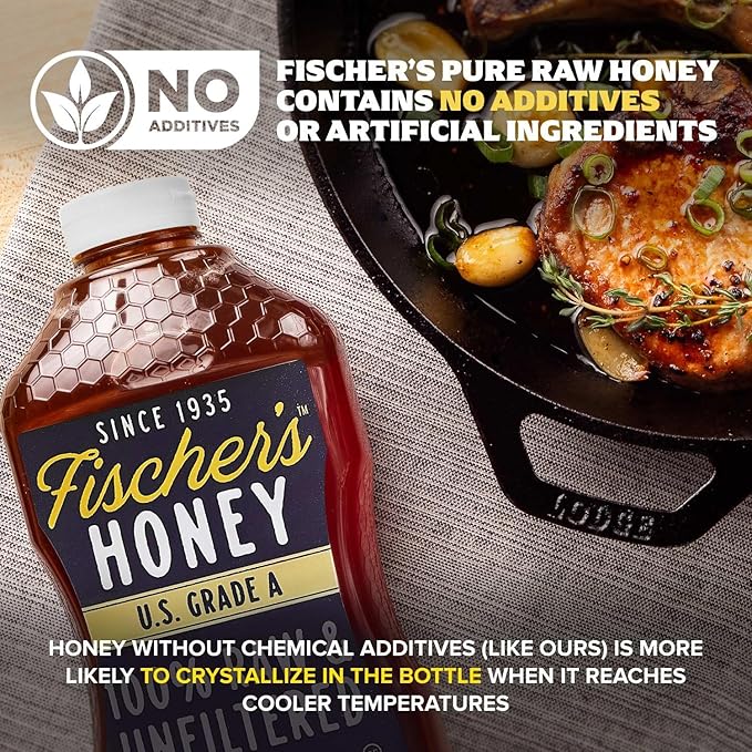 Fischer’s 100% Pure, Raw & Unfiltered Honey, 40 oz – USA Made Honey – All-Natural Sweetener – Rich
