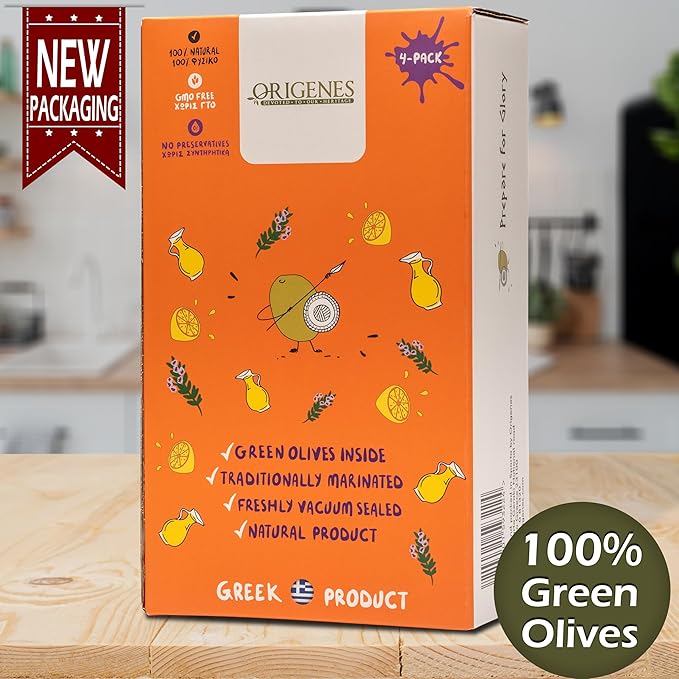 Pack of 4 Green Olives in Vacuum Bag , Marinated Olives in Savory Lemon Juice, Freshly Sealed