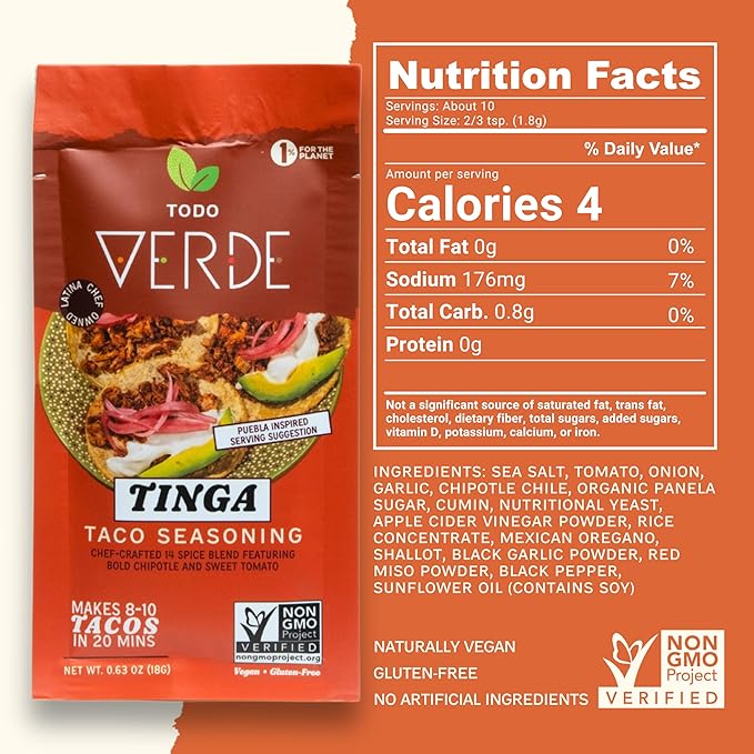Tinga Taco Seasoning Packets - Todo Verde | Chef Curated Taco Blends with Red Miso & Black Garlic |