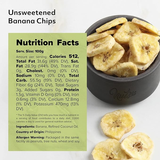 NUTS U.S. - Unsweetened Banana Chips | No Sulphure, Added & No Artificial Colors | NON-GMO |