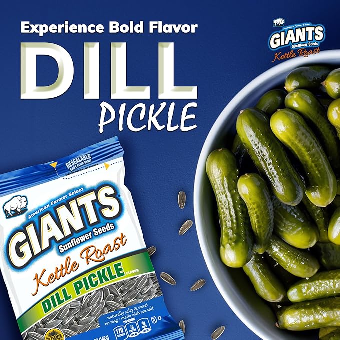 GIANTS Kettle Roast Dill Pickle Sunflower Seeds - Sunflower Seeds Bulk, Big Sunflower Seeds to Eat