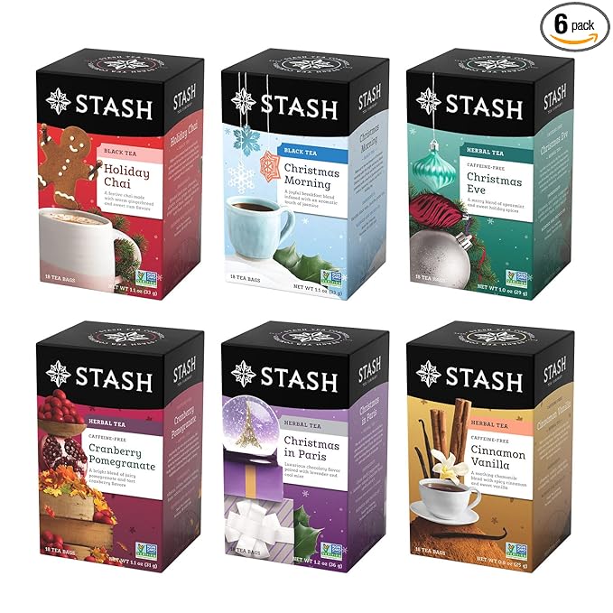Stash Tea Holidays Are Here Variety Pack Sampler Assortment - Caffeinated, Non-GMO Project Verified